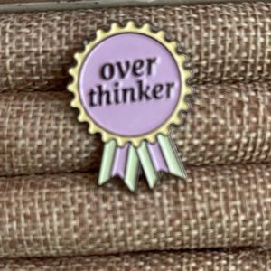 “Overthinker" Ribbon Enamel Label, Pin Purple, Green Mental Health Brooch